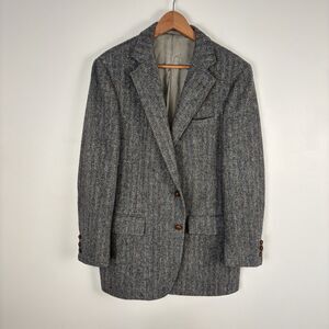 VTG Harris Tweed Austin Ltd Gray Herringbone Tweed Wool Jacket Sports Coat 40R ?